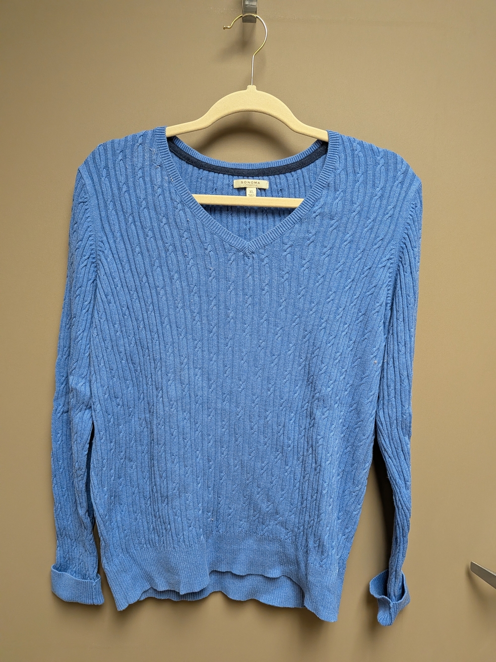 Sonoma Light Blue Cable Knit V-Neck Sweater (Women)